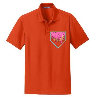 Dripping Pink Frosting Donut Baseball Diamond Home Plate Dry Zone Grid Polo