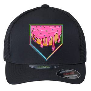 Dripping Pink Frosting Donut Baseball Diamond Home Plate Flexfit Unipanel Trucker Cap