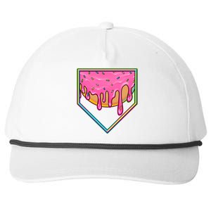 Dripping Pink Frosting Donut Baseball Diamond Home Plate Snapback Five-Panel Rope Hat