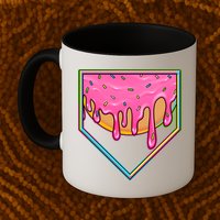 Dripping Pink Frosting Donut Baseball Diamond Home Plate Mug
