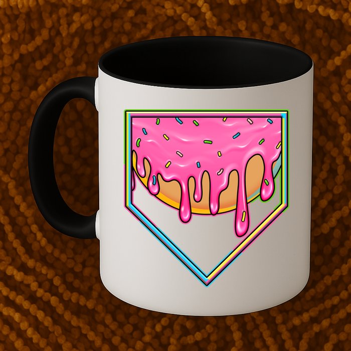 Dripping Pink Frosting Donut Baseball Diamond Home Plate Mug