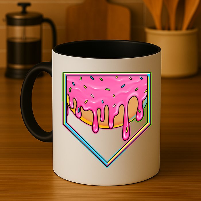 Dripping Pink Frosting Donut Baseball Diamond Home Plate Mug