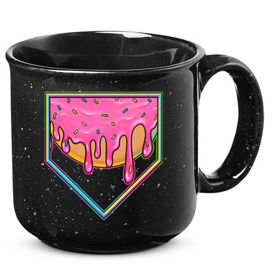 Dripping Pink Frosting Donut Baseball Diamond Home Plate 15oz Campfire Ceramic Mug