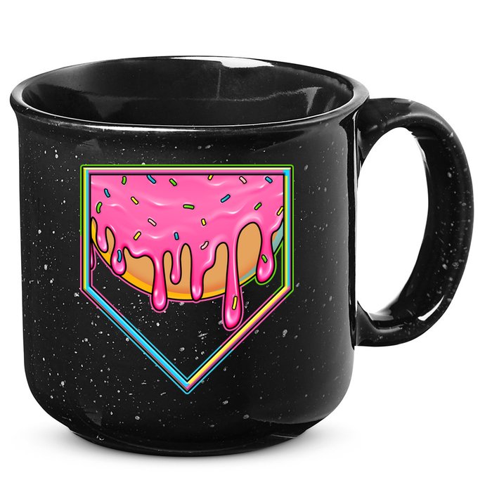 Dripping Pink Frosting Donut Baseball Diamond Home Plate 15oz Campfire Ceramic Mug
