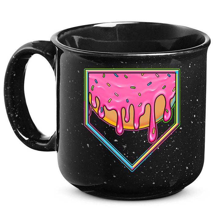 Dripping Pink Frosting Donut Baseball Diamond Home Plate 15oz Campfire Ceramic Mug
