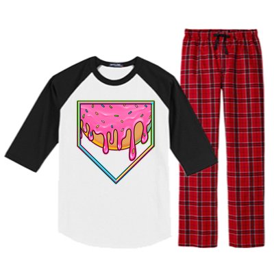 Dripping Pink Frosting Donut Baseball Diamond Home Plate Raglan Sleeve Pajama Set