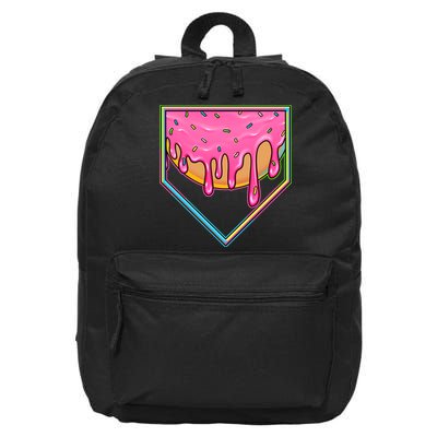 Dripping Pink Frosting Donut Baseball Diamond Home Plate 16 in Basic Backpack