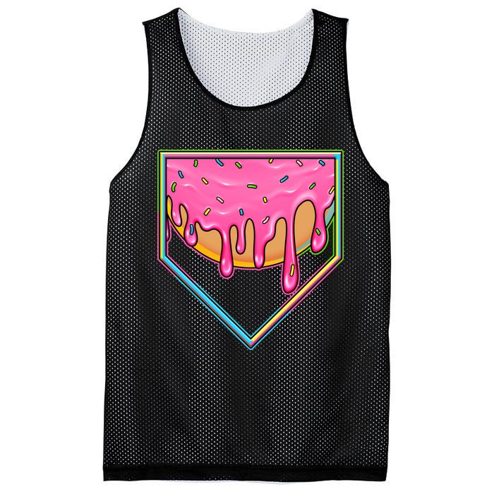 Dripping Pink Frosting Donut Baseball Diamond Home Plate Mesh Reversible Basketball Jersey Tank