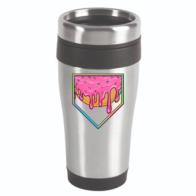 Dripping Pink Frosting Donut Baseball Diamond Home Plate 16oz Travel Tumbler