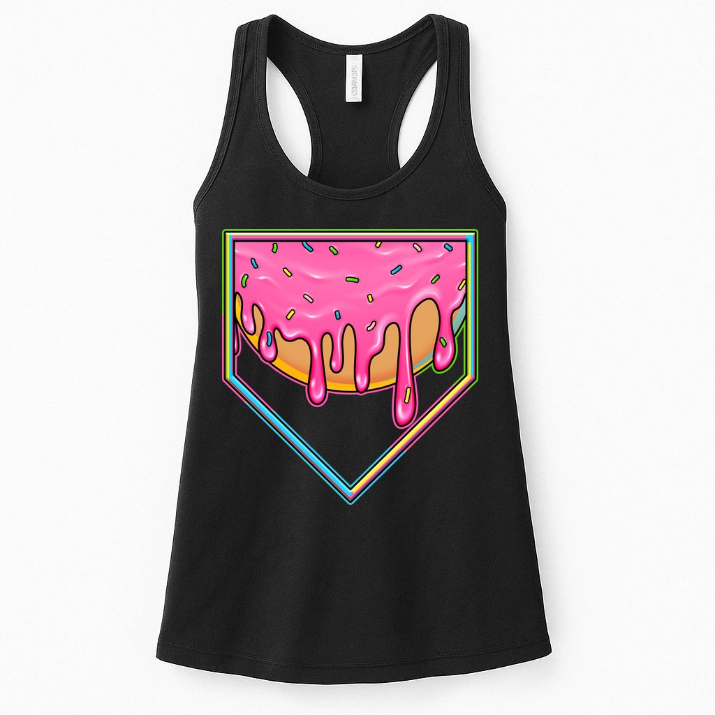 Dripping Pink Frosting Donut Baseball Diamond Home Plate Womens Tank Top