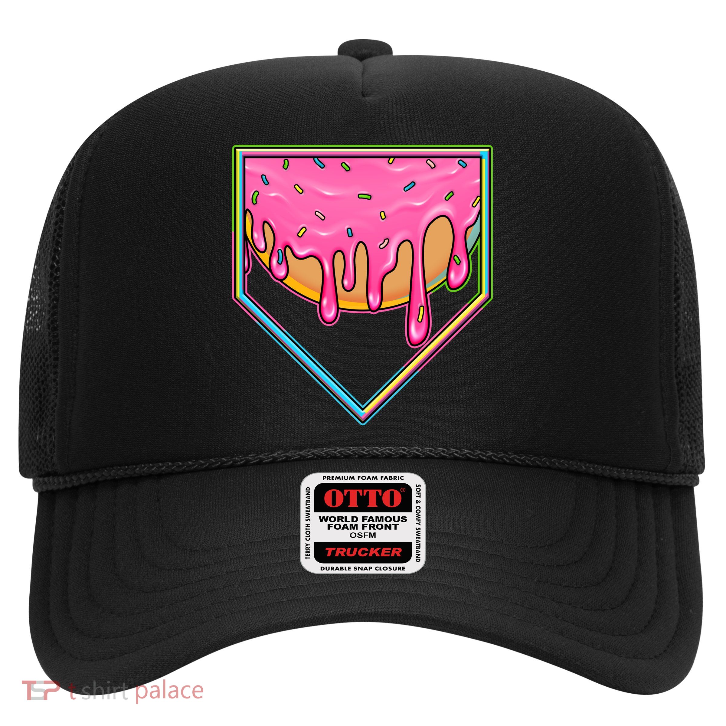 Dripping Pink Frosting Donut Baseball Diamond Home Plate Trucker Hat