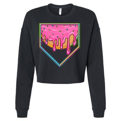 Dripping Pink Frosting Donut Baseball Diamond Home Plate Cropped Pullover Crew