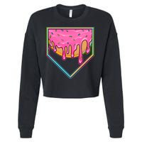 Dripping Pink Frosting Donut Baseball Diamond Home Plate Cropped Pullover Crew