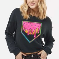 Dripping Pink Frosting Donut Baseball Diamond Home Plate Cropped Pullover Crew