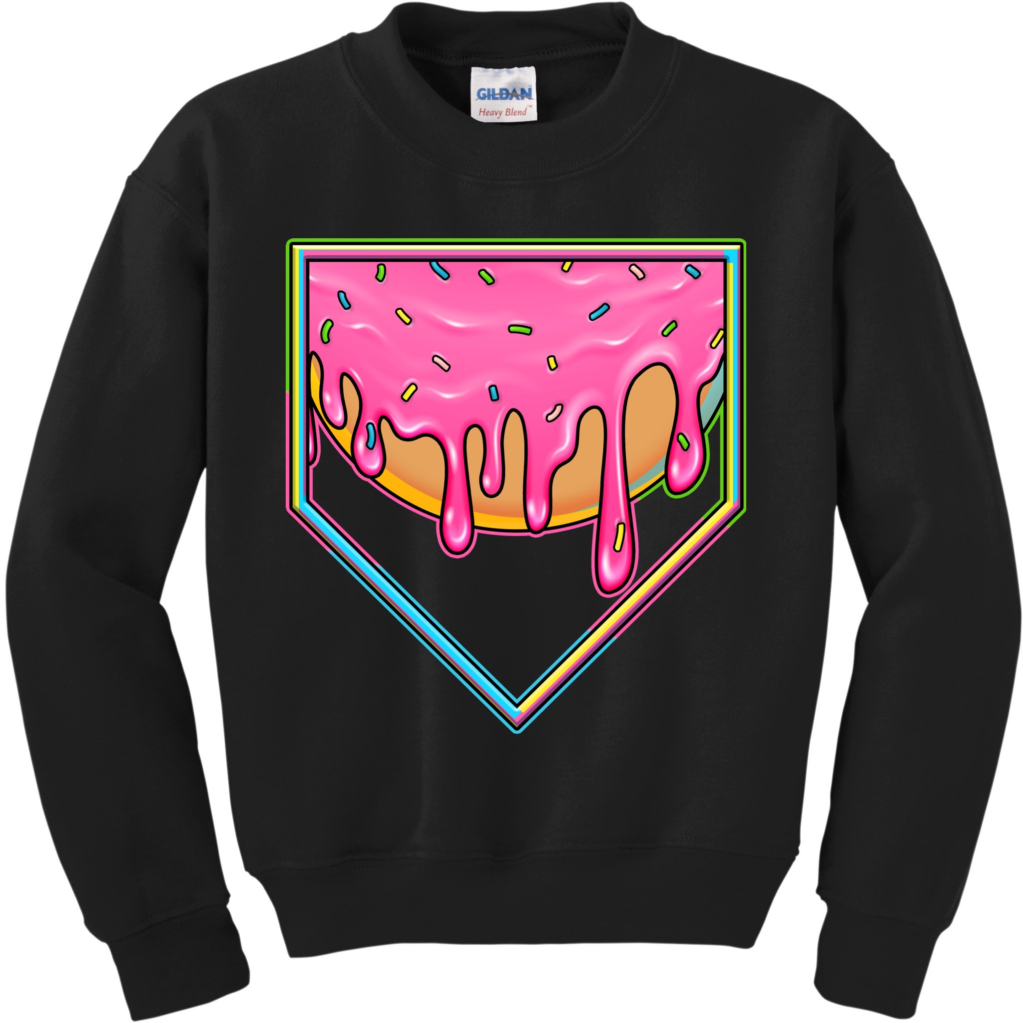 Dripping Pink Frosting Donut Baseball Diamond Home Plate Kids Sweatshirt