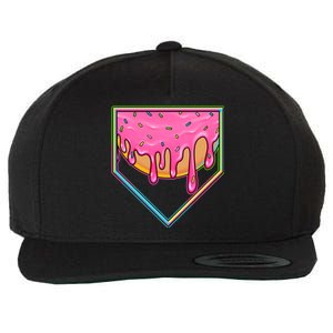 Dripping Pink Frosting Donut Baseball Diamond Home Plate Wool Snapback Cap