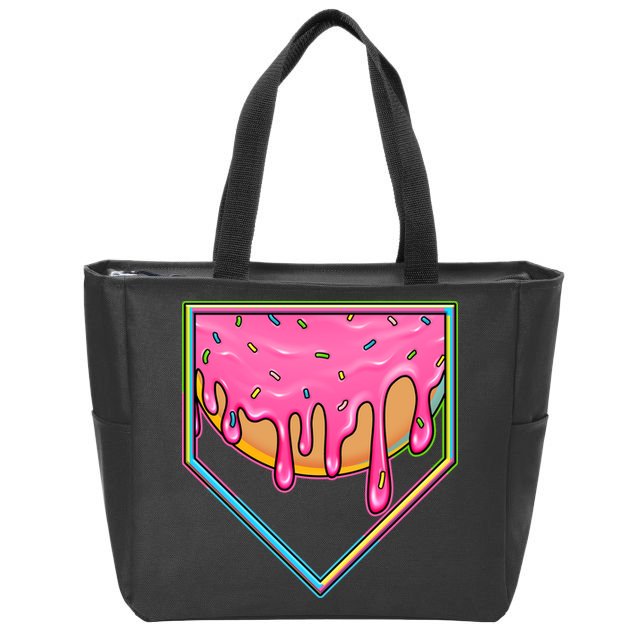Dripping Pink Frosting Donut Baseball Diamond Home Plate Zip Tote Bag