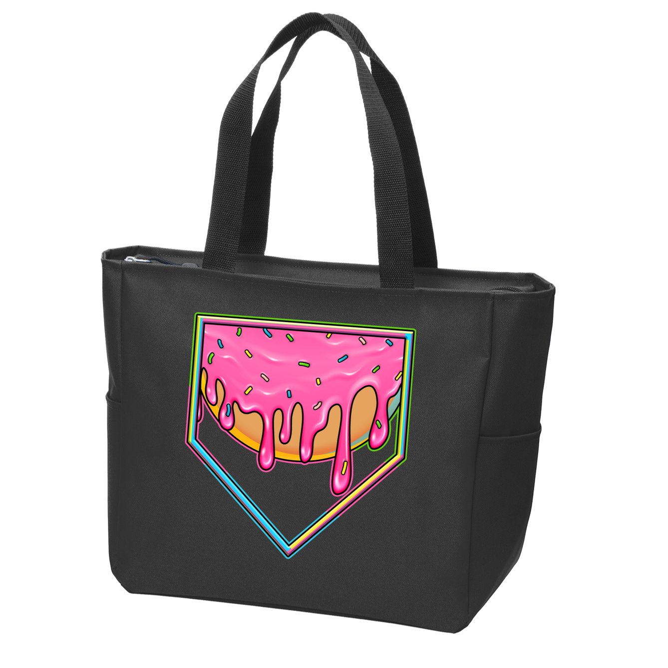 Dripping Pink Frosting Donut Baseball Diamond Home Plate Zip Tote Bag