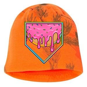 Dripping Pink Frosting Donut Baseball Diamond Home Plate Kati - Camo Knit Beanie