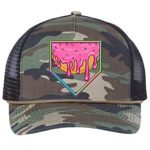 Dripping Pink Frosting Donut Baseball Diamond Home Plate Retro Rope Trucker Hat Cap