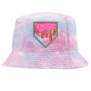 Dripping Pink Frosting Donut Baseball Diamond Home Plate Tie-Dyed Bucket Hat