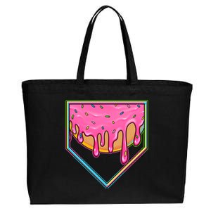 Dripping Pink Frosting Donut Baseball Diamond Home Plate Cotton Canvas Jumbo Tote