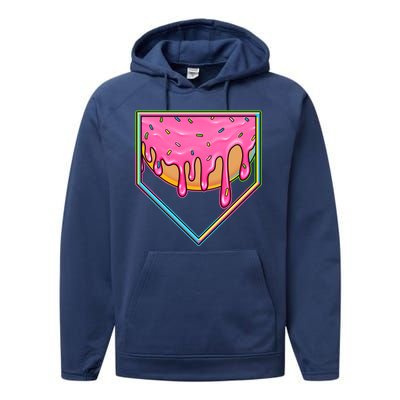 Dripping Pink Frosting Donut Baseball Diamond Home Plate Performance Fleece Hoodie