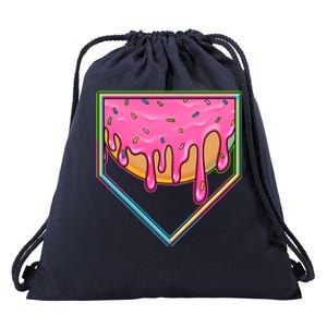 Dripping Pink Frosting Donut Baseball Diamond Home Plate Drawstring Bag