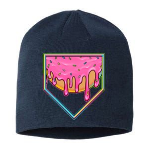 Dripping Pink Frosting Donut Baseball Diamond Home Plate Sustainable Beanie