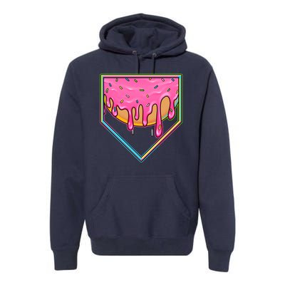 Dripping Pink Frosting Donut Baseball Diamond Home Plate Premium Hoodie