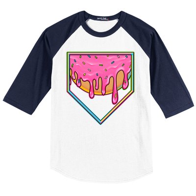 Dripping Pink Frosting Donut Baseball Diamond Home Plate Baseball Sleeve Shirt