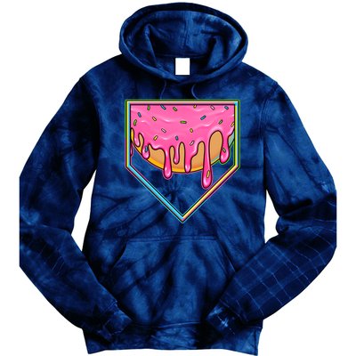 Dripping Pink Frosting Donut Baseball Diamond Home Plate Tie Dye Hoodie