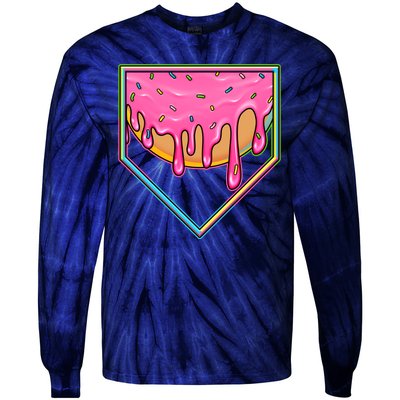 Dripping Pink Frosting Donut Baseball Diamond Home Plate Tie-Dye Long Sleeve Shirt