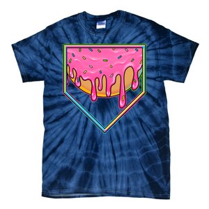 Dripping Pink Frosting Donut Baseball Diamond Home Plate Tie-Dye T-Shirt