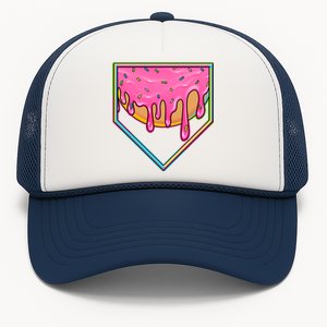 Dripping Pink Frosting Donut Baseball Diamond Home Plate Trucker Hat