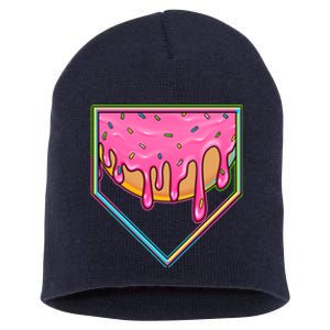 Dripping Pink Frosting Donut Baseball Diamond Home Plate Short Acrylic Beanie