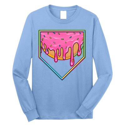 Dripping Pink Frosting Donut Baseball Diamond Home Plate Long Sleeve Shirt