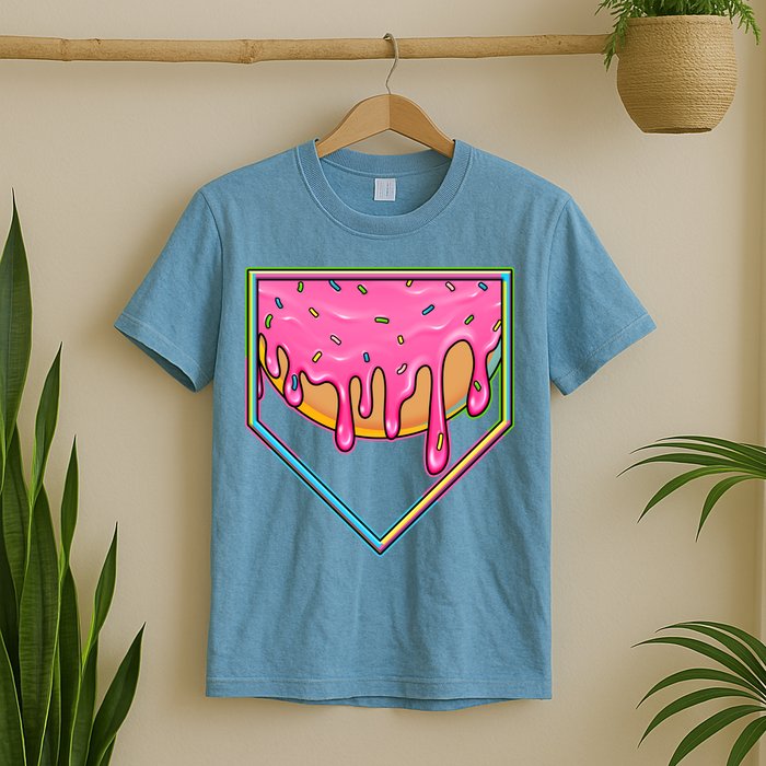 Dripping Pink Frosting Donut Baseball Diamond Home Plate T-Shirt