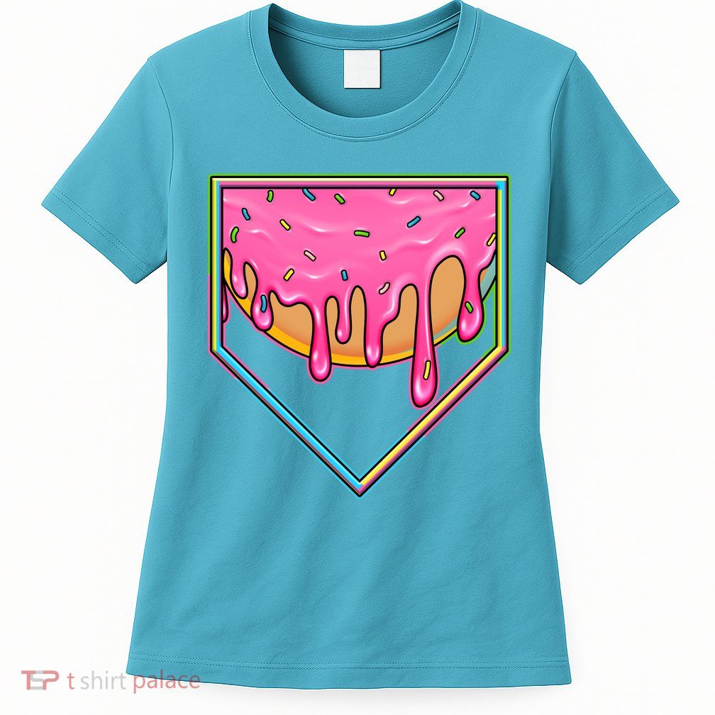 Dripping Pink Frosting Donut Baseball Diamond Home Plate Womens T-Shirt