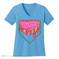 Dripping Pink Frosting Donut Baseball Diamond Home Plate Women's V-Neck T-Shirt