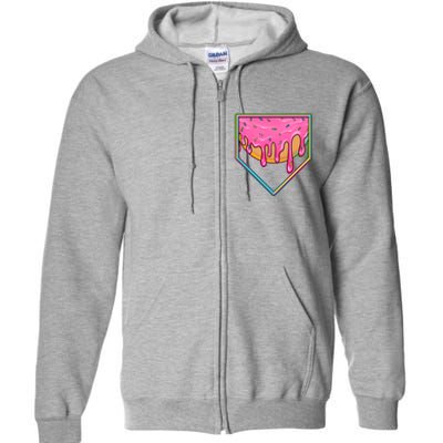 Dripping Pink Frosting Donut Baseball Diamond Home Plate Full Zip Hoodie