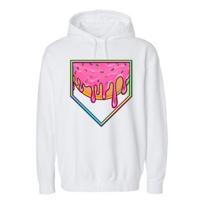 Dripping Pink Frosting Donut Baseball Diamond Home Plate Garment-Dyed Fleece Hoodie