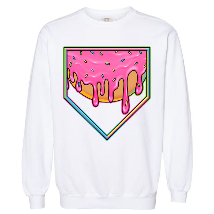 Dripping Pink Frosting Donut Baseball Diamond Home Plate Garment-Dyed Sweatshirt