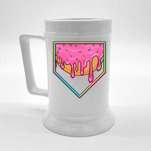 Dripping Pink Frosting Donut Baseball Diamond Home Plate Beer Stein