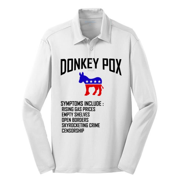 Donkey Pox Funny Symptoms Political Anti Biden Silk Touch Performance Long Sleeve Polo