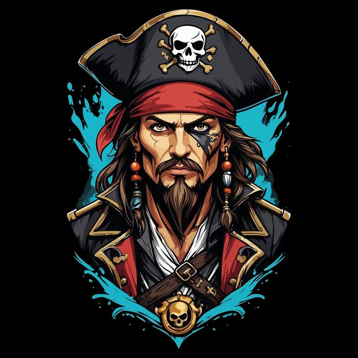 Detailed Pirate Face Cooling Performance Crew T-Shirt