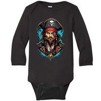 Detailed Pirate Face Baby Long Sleeve Bodysuit