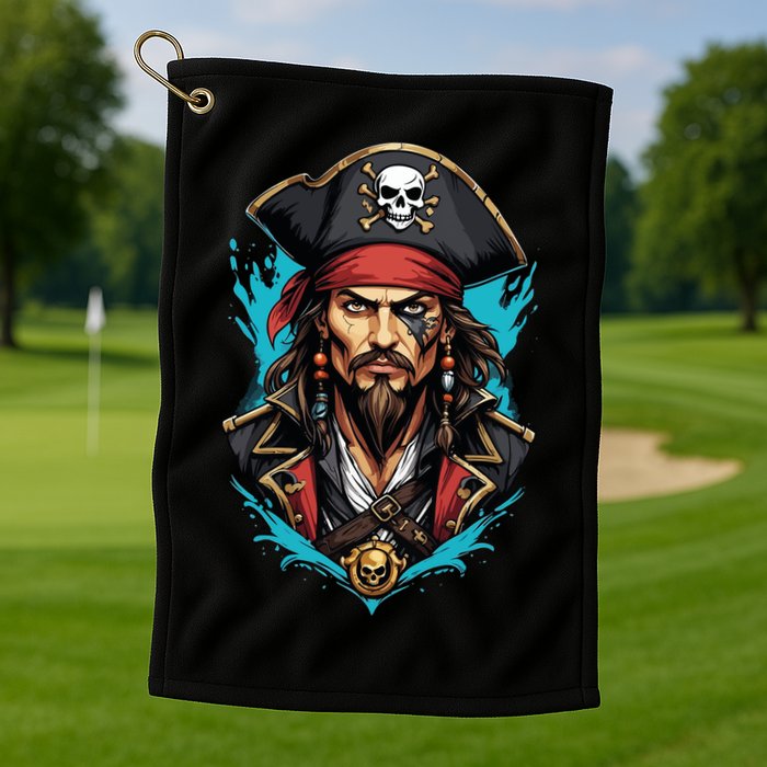 Detailed Pirate Face Golf Towel
