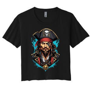 Detailed Pirate Face Women's Crop Top Tee