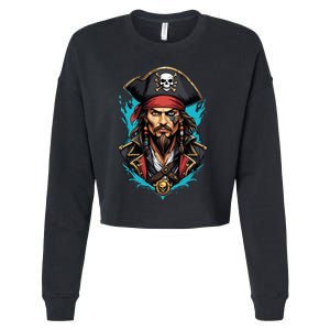 Detailed Pirate Face Cropped Pullover Crew